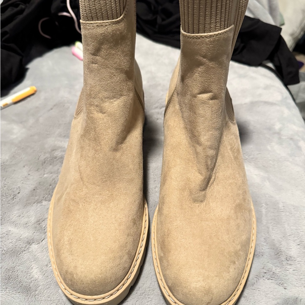Cream Suede Ankle Boots